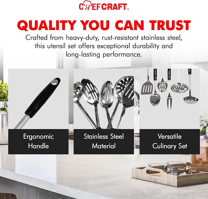 Chef Craft Heavy Duty Kitchen Tool and Utensil Set, 6 Piece, Stainless Steel - Image 6