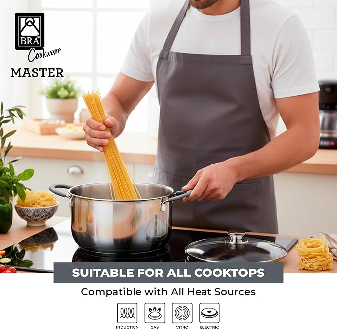 BRA COOKWARE Master Stainless Steel Stock Pot w/Glass Lid | 8 Inch 2.4 Quart - Image 4