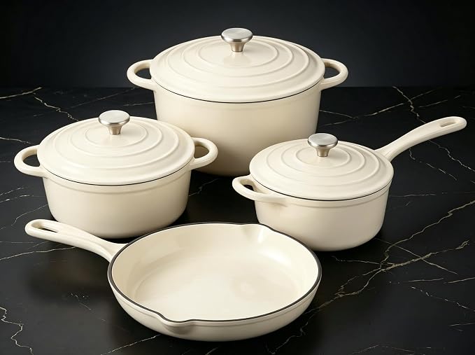 QuliMetal Enameled Cast Iron Cookware Set, 4-Piece Pots and Pans Set by QuliMetal