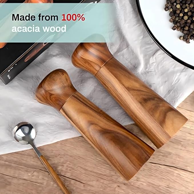 Wooden Pepper Grinder, Refillable Pepper Mill, Adjustable Pepper Shaker - Image 5