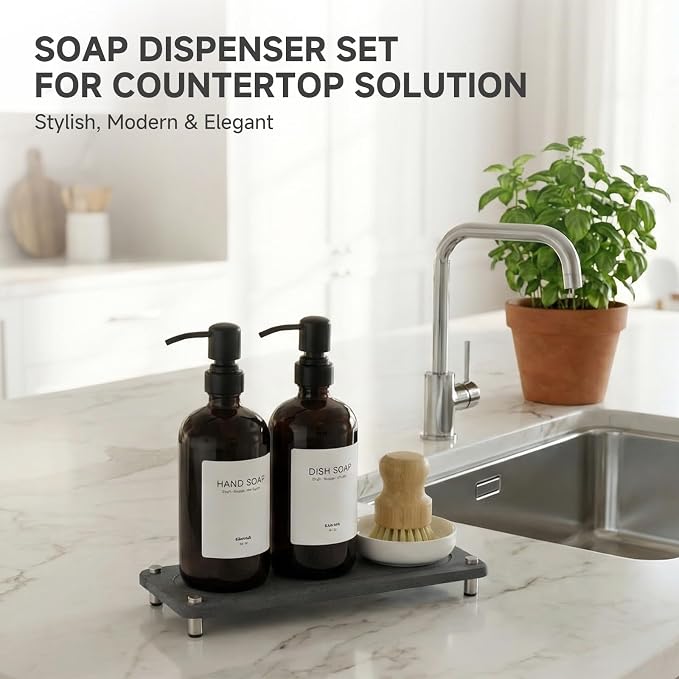 2 Pack Kitchen Soap Dispenser Set - 16oz Black Glass Dish and Hand Soap - Image 7