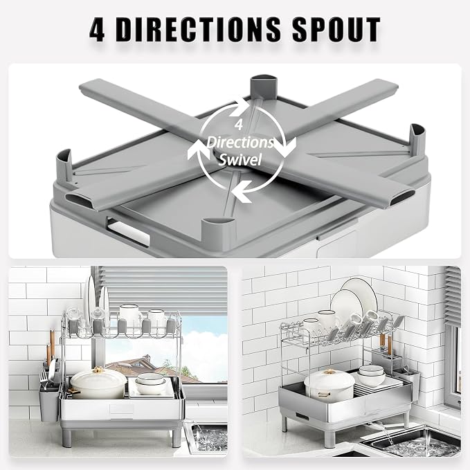 Ewaiira Dish Drying Rack, 2 Tier Large Dish Rack, Stainless Steel Dish Drainer - Image 3