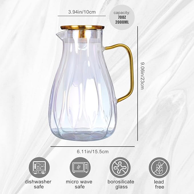 68 oz Glass Pitcher with Lid Water Pitcher with Handle and Spout Heat Resistant - Image 4