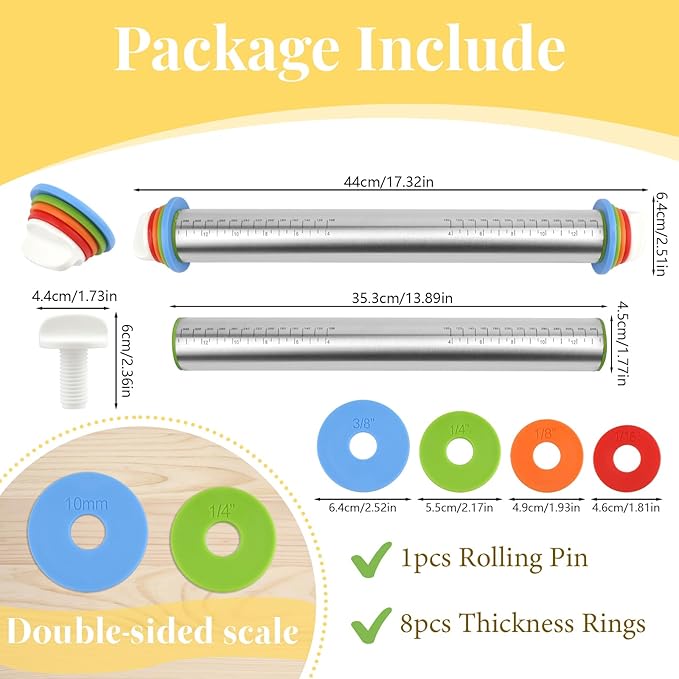 Adjustable Rolling Pin with 4 Thickness Rings - Image 2