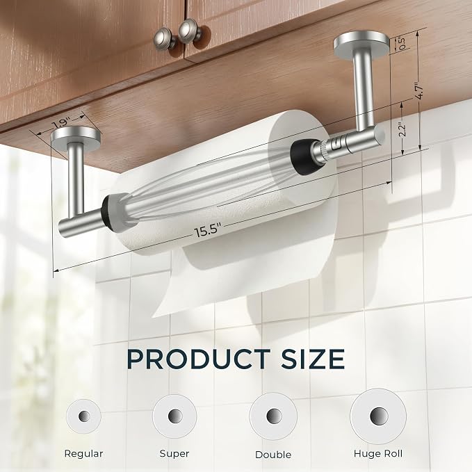 FORIOUS Paper Towel Holder Under Cabinet, SUS304 Wall Mounted Commercial Paper - Image 4