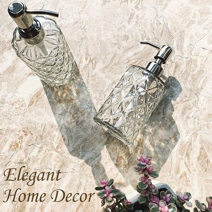 JASAI Diamond Design 12 Oz Glass Soap Dispenser, Kitchen soap Dispenser - Image 7