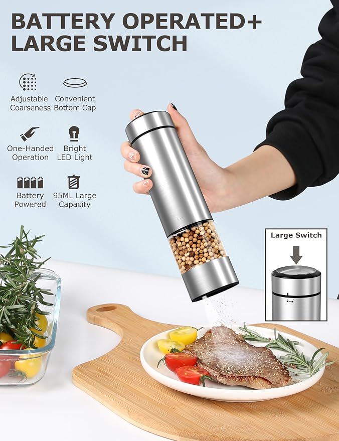 innhom Electric Salt and Pepper Grinder Set Battery Operated Stainless Steel - Image 3