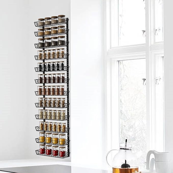 SWOMMOLY Adjustable Wall Mount Spice Rack Organizer, 12-Tier Dual-use Hanging - Image 5
