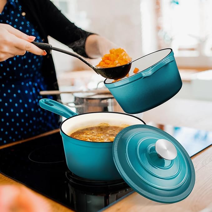 1 Qt & 2 Qt Sauce Pan Sets, Leonyo Enameled Cast Iron Sauce Pan - Image 7