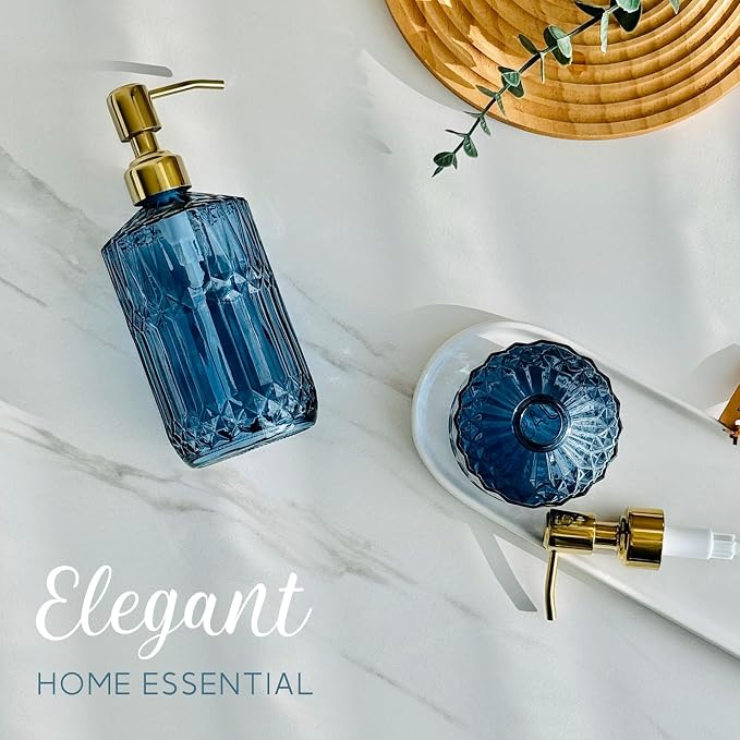 JASAI 18Oz Blue Glass Soap Dispenser - Image 5