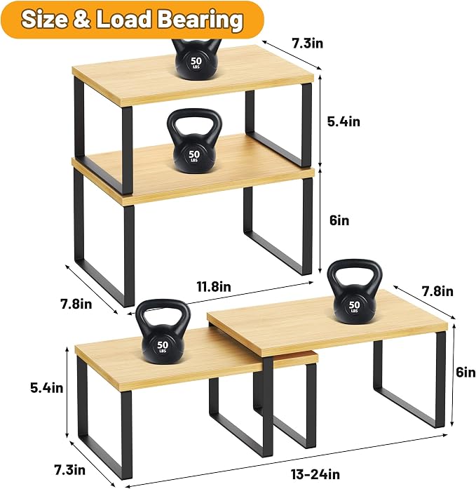 Kitchen Cabinet Organizer Shelf Set of 4, Sturdy Kitchen Counter Shelves - Image 5