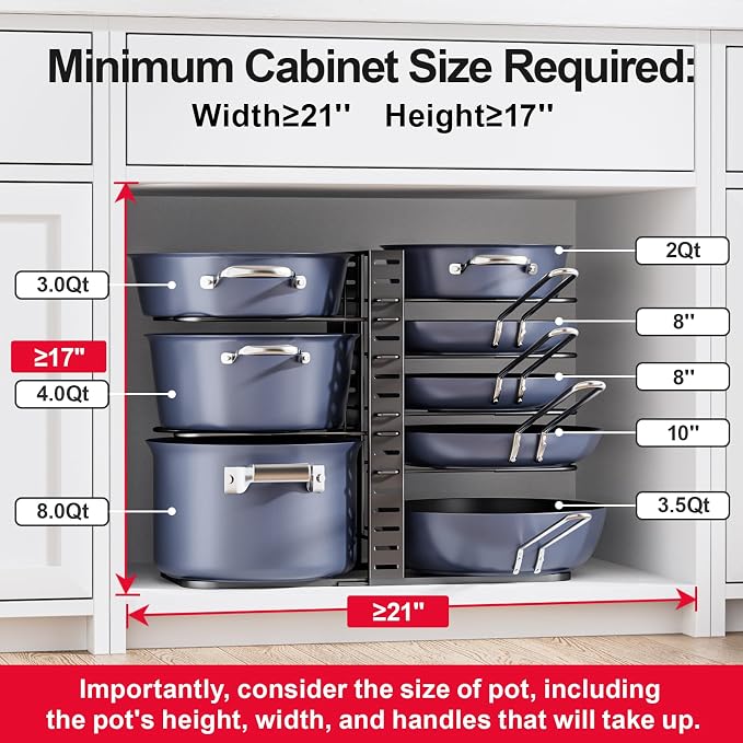 ORDORA Pots and Pans Organizer under Cabinet 14.55 Height, Adjustable 8-Tier - Image 3