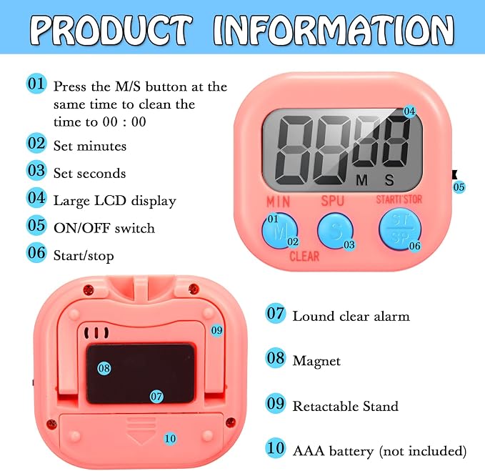 Xuhal 50 Pieces Digital Kitchen Timer Bulk, Small Magnetic Timers - Image 3