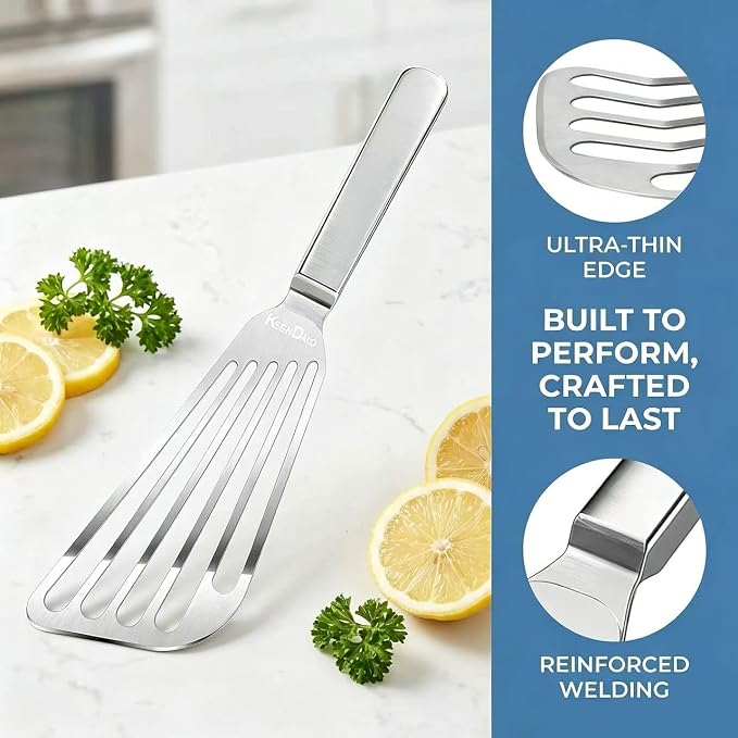 KSENDALO Thin Fish Spatula Stainless Steel -Flexible Slotted Egg Flipper - Image 3