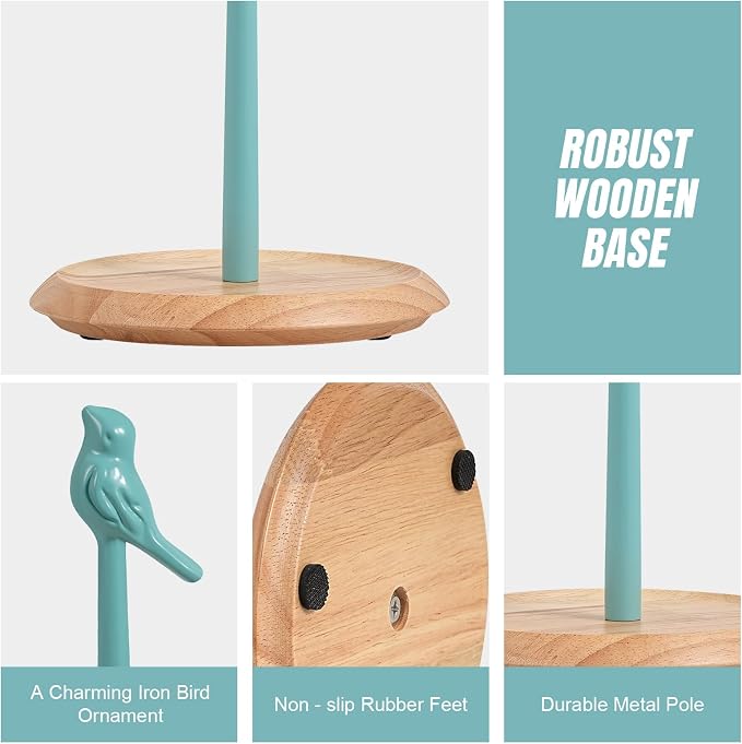 Wooden Paper Towel Holder countertop, Stylish Bird Shaped, Solid Wood Base&Iron - Image 6