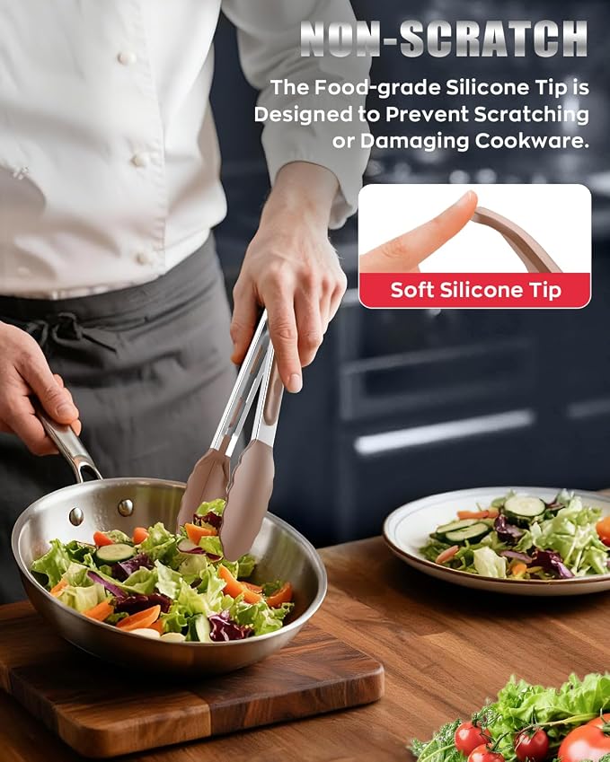 600ºF Heat Resistant Kitchen Tongs, Premium Locking Cooking Tongs - Image 7