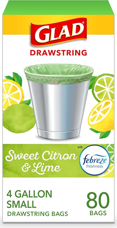 Glad Small Trash Bags 4 Gallon, Febreze Sweet Citron & Lime Garbage Bags by GladTrashFoodStorage