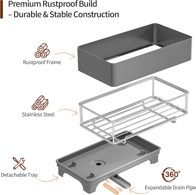 MOUKABAL Sponge Holder for Kitchen Sink – Rustproof Stainless Steel, 360° - Image 3