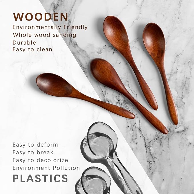 4 PCS Small Wooden Spoons, 5.8 Inch Honey Spoons - Image 4