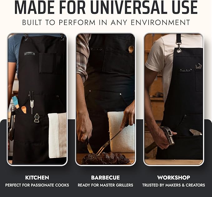 Asaya Chef and BBQ Apron with Bottle Opener and Hand Towel - 10oz Cotton Canvas - Image 7