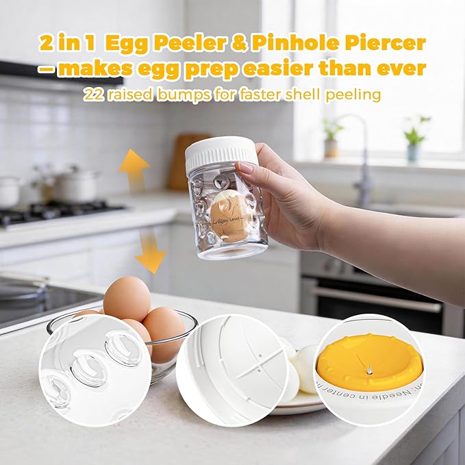 2 in 1 Egg Peeler with Piercer, Hard Boiled Egg Shell Remover Tool with Rotary - Image 3