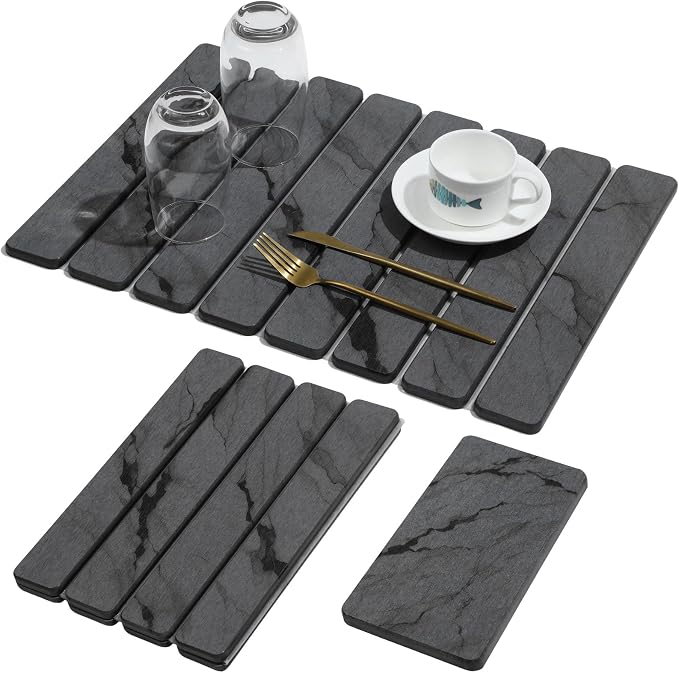 2 PCS Stone Dish Drying Mat for Kitchen Counter, Quick Dry Stone Dishes Mats by linidcoudhome