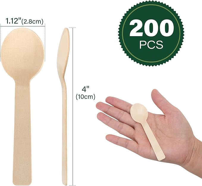 LotFancy 200 Mini Wooden Spoons, 4 Inch Length, Biodegradable Compostable - Image 2