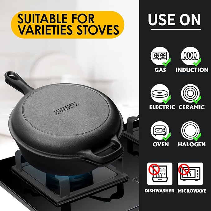 EDGING CASTING 2-in-1 Pre-Seasoned Cast Iron Dutch Oven Pot - Image 6