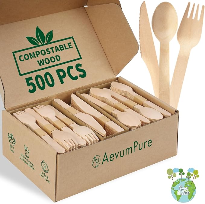 Compostable Wooden Utensils Set by Unknown