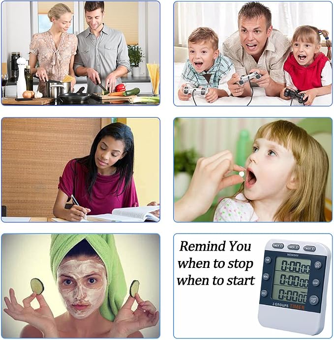 Digital Dual Kitchen Timer for Cooking, 3 Channels Count Down/up Triple Multi - Image 7