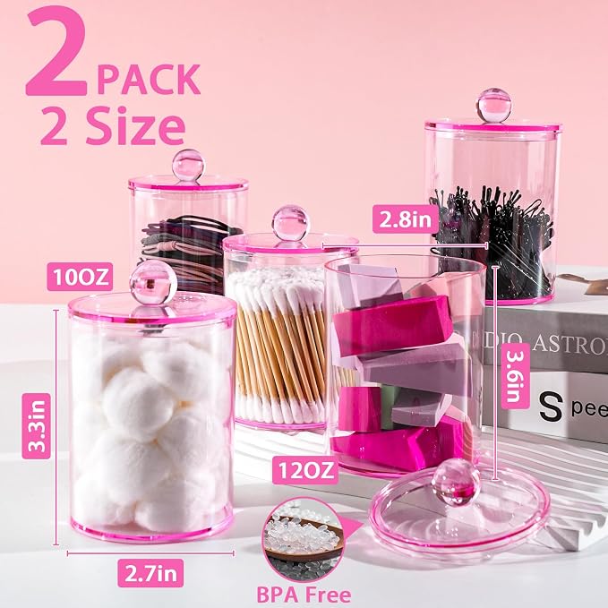 XIPENGKEJI 2 Pack Qtip Holder, Canister Apothecary Jar Set, Bathroom Jars - Image 2