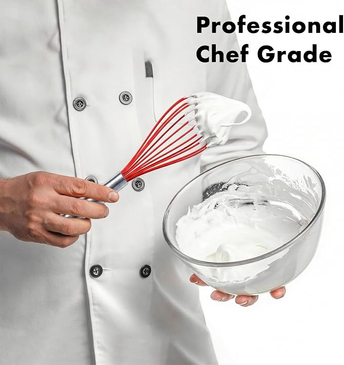 OYV 10-Inch Red Silicone Whisk, Heat Resistant 480°F Kitchen Whisk - Image 9