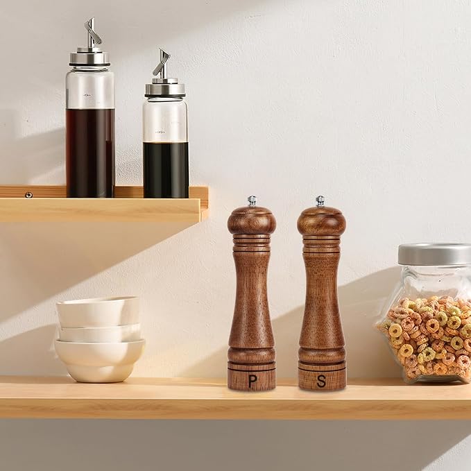 Haomacro Wooden Salt and Pepper Grinder Set Refillable Salt & Pepper Mills - Image 6