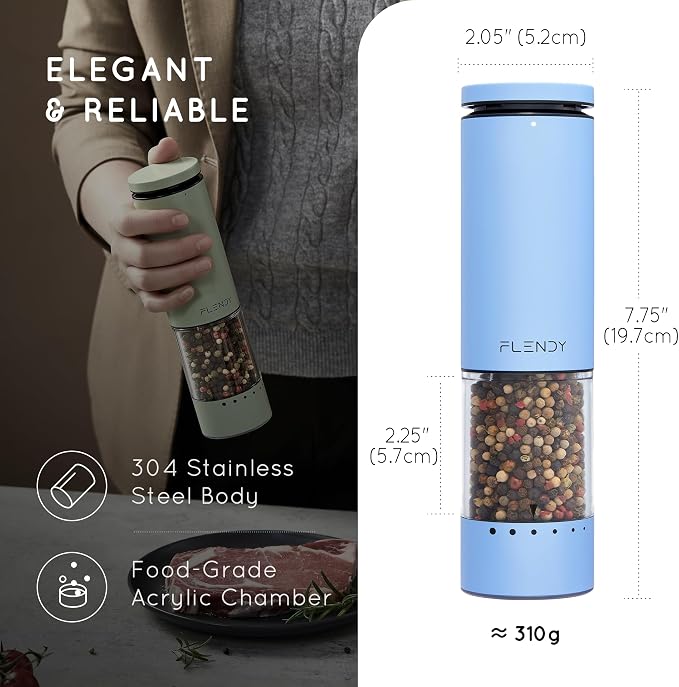 Flendy Electric Salt and Pepper Grinder Set Rechargeable, Automatic Salt and - Image 3
