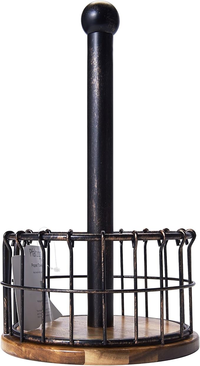 Pfaltzgraff Anvil Wire And Acacia Wood Paper Towel Holder, 13.25-Inch, Antique - Image 3