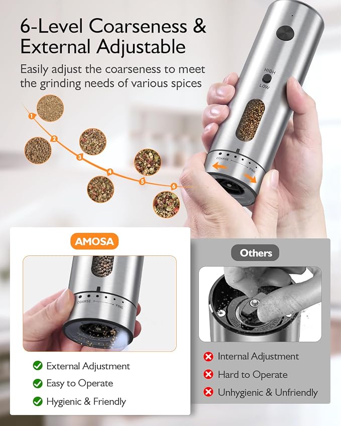 Electric Salt and Pepper Grinder Set, Upgraded 2-Speed Setting, External 6 - Image 3