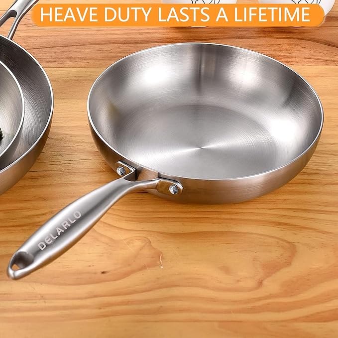 DELARLO Whole body Tri-Ply Stainless Steel 8inch Small Frying Pan, Chef's Pans - Image 5