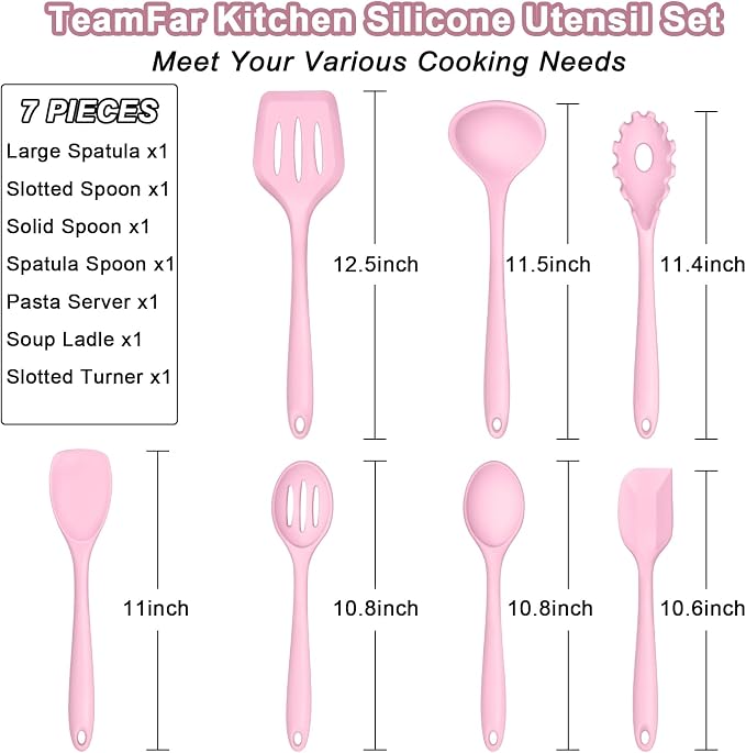 TeamFar Silicone Cooking Utensil Set of 7, Kitchen Nonstick Tools Turner Spoon - Image 2