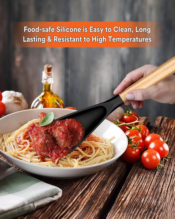 Cooking Spoon for Nonstick Cookwares, Wood Handle Spoon for Mixing, and Scrape - Image 3