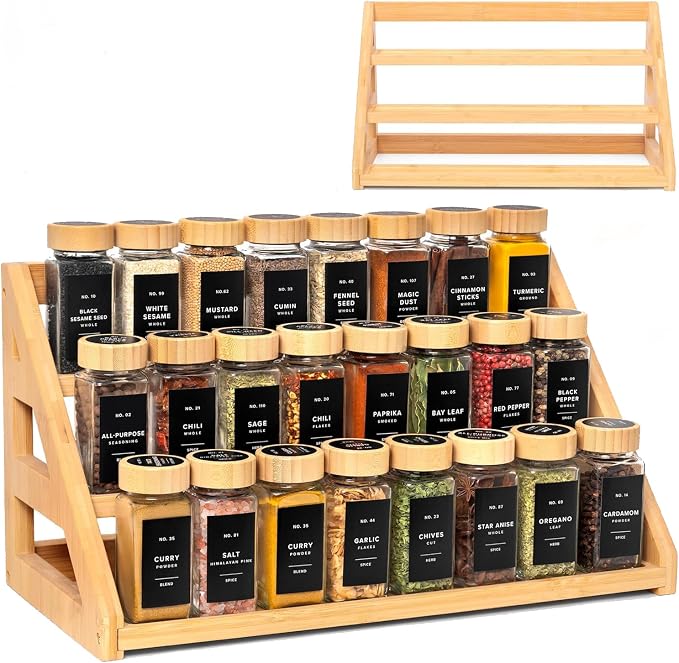 Spice Rack, Spice Organizer -3 Tier Bamboo Spice Racks, Solution by MNADSFKJ