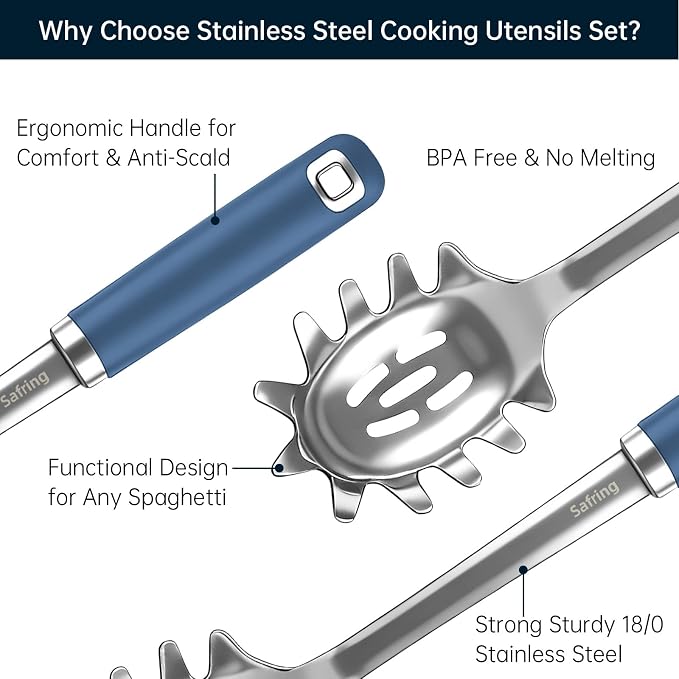 Safring Stainless Steel Soup Ladle and Spaghetti Spoon Set, Heat Resistant - Image 3