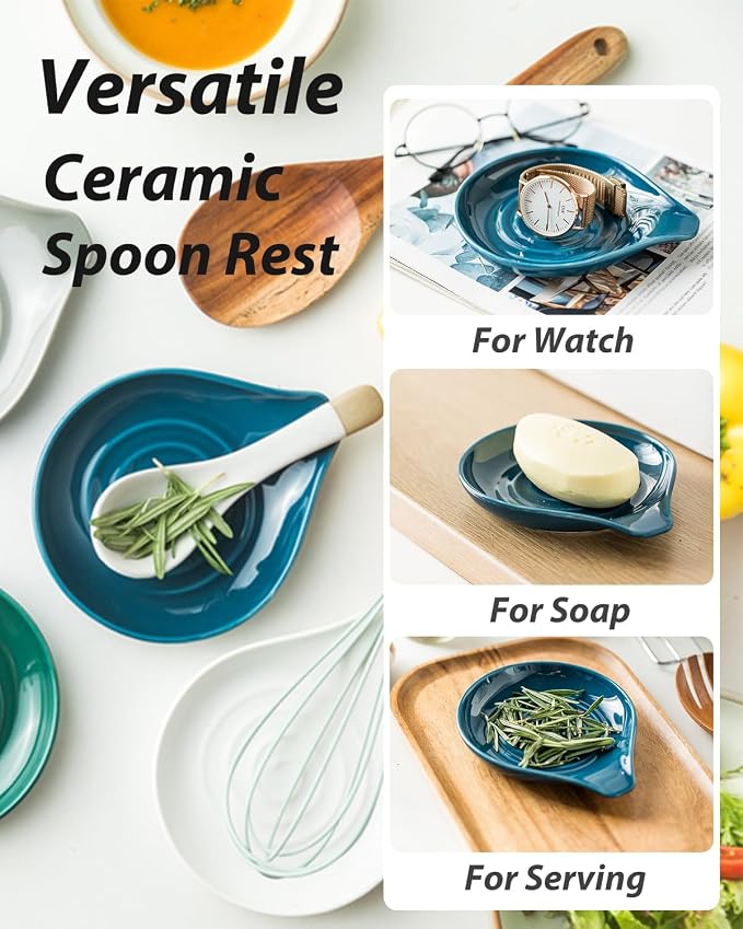 LAUCHUH Spoon Rest for Stove Top, Ceramic Spoon Holder for Kitchen Counter - Image 6