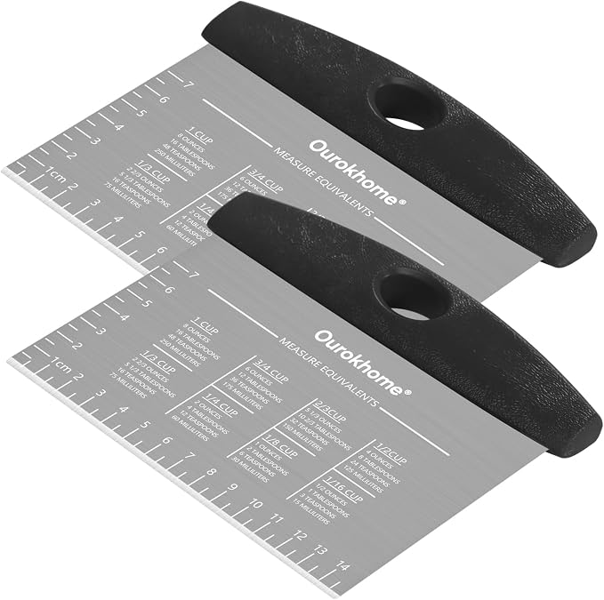 Ourokhome 2 Pack Bench Scraper Dough Cutter, Stainless Steel Dough Scraper by Ourokhome