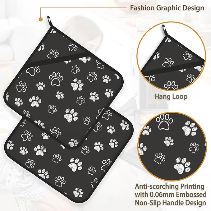 Cute Cat Dog Paw Pot Holder Set of 2, Heat Resistant Potholders Oven Hot Pads - Image 4