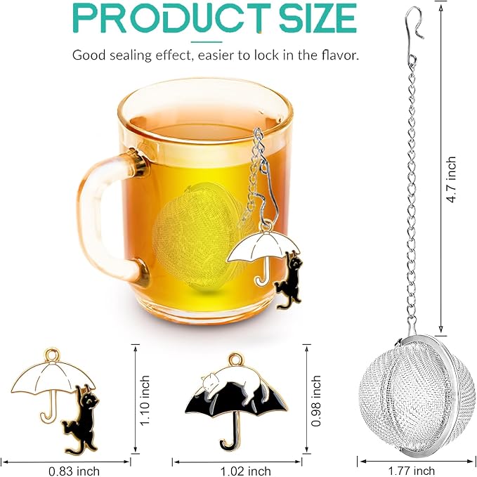 2Pack Tea Infuser with Cute Cat Charm, Premium Stainless Steel Loose Leaf Tea - Image 2