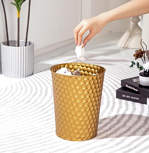 Venalys Small Metal Trash Can Wastebasket, Decorative Honeycomb Garbage Can - Image 2