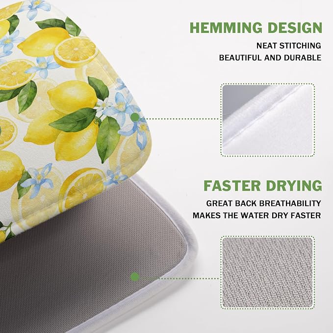 Kawani Lemon Dish Drying Mat 16x18 Inch Absorbent Reversible Spring Summer - Image 4