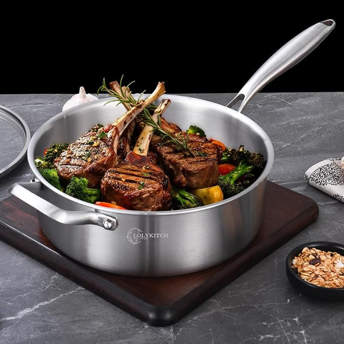 LOLYKITCH 7 QT Tri-Ply Stainless Steel Sauté Pan - Image 4