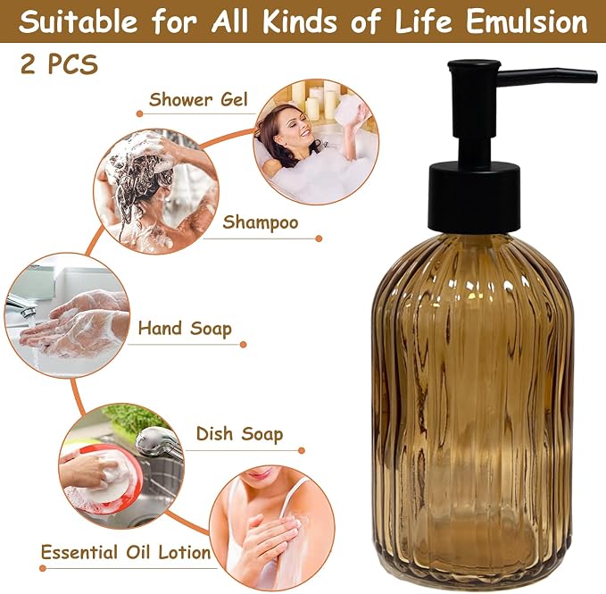 Brown Glass Soap Dispenser Set - Image 4