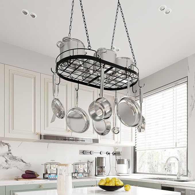 24.4” Metal Pot Rack Hanging, Oval Pan Rack Hanging - Image 9